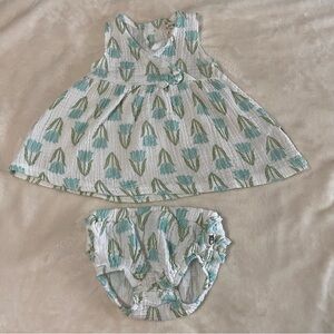 RABBIT +BEAR Organic 2 pc Tulip Print Gauze Dress & Bloomer Set Size 6-9 mths